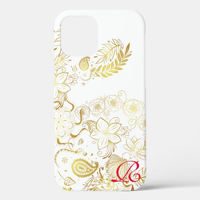 Modern Gold Flowers and Monogram Case-Mate iPhone  Case (Back)