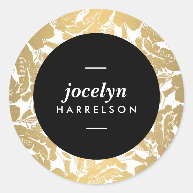 Modern Gold Flowers Personalised Stickers (Front)