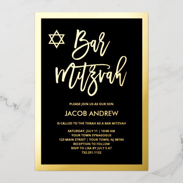 Modern Gold Foil and Black Bar Mitzvah (Front)