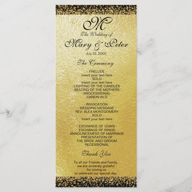 Modern Gold Foil and Confetti Programme (Front)