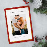 Modern Gold Foil and Red Border Family Photo Foil Holiday Card<br><div class="desc">This gorgeous family photo 'Happy Holidays' Christmas card with a festive red border and gold foil features a place for you to add your names, and a message on the back, as well as room for you to add your own single vertical photo. The back also features a matching modern...</div>