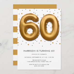 Modern Gold Foil Balloon 60th Birthday Invitation