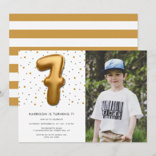 Modern Gold Foil Balloon 6th Birthday Photo Invitation