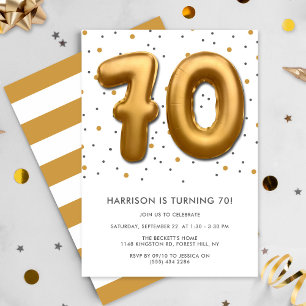 Modern Gold Foil Balloon 70th Birthday Invitation
