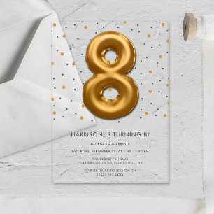 Modern Gold Foil Balloon 8th Birthday Acrylic Invitations
