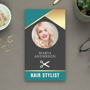 Modern Gold Foil Beauty Salon Hair Stylist Photo Business Card