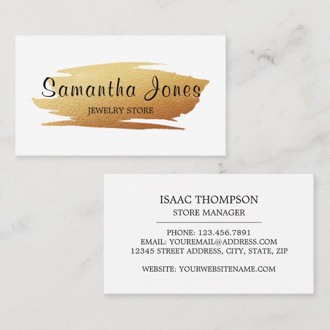 Modern Gold Foil Brushstroke, Jeweler Business Card (Front/Back)