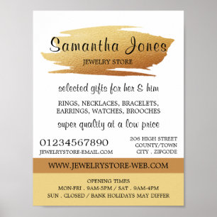Modern Gold Foil Brushstroke, Jewellery Store Poster