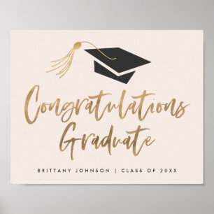 Modern Gold Foil Cap Congratulations Graduation Poster