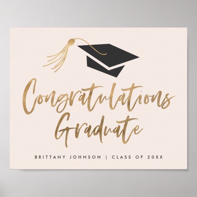 Modern Gold Foil Cap Congratulations Graduation Poster (Front)