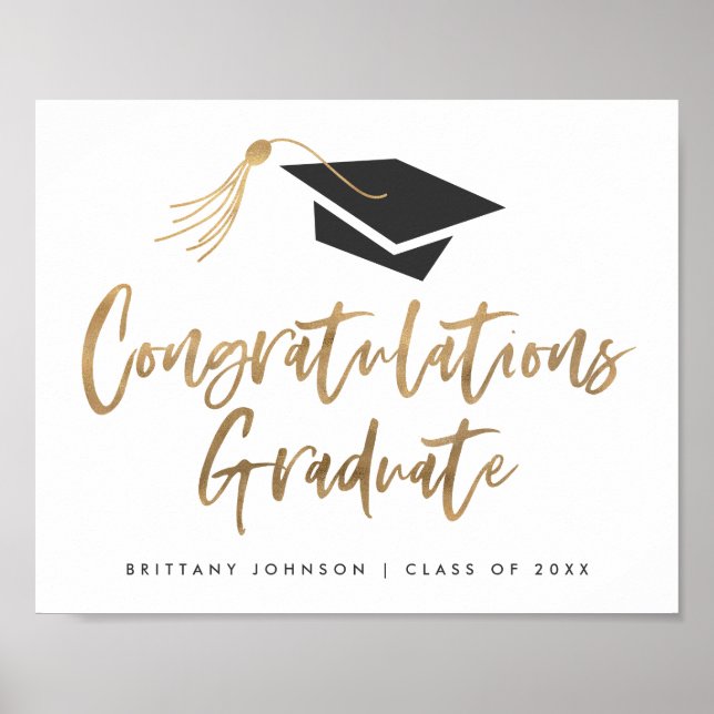 Modern Gold Foil Cap Congratulations Graduation Poster (Front)