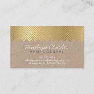 MODERN gold foil chevron pattern on natural kraft Business Card