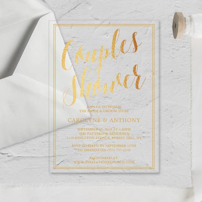 Modern Gold Foil Effect Couples Wedding Shower Acrylic Invitations (Creator Uploaded)