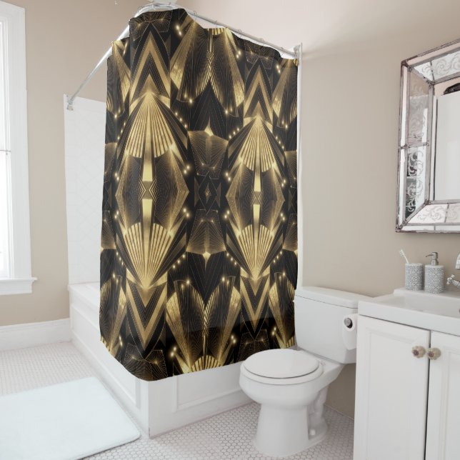 Modern Gold Foil Elegance Neo Art Deco Shower Curtain (In Situ)
