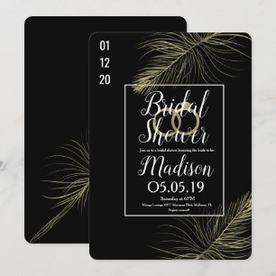 Modern Gold Foil Feather Black Bridal Shower Invitation