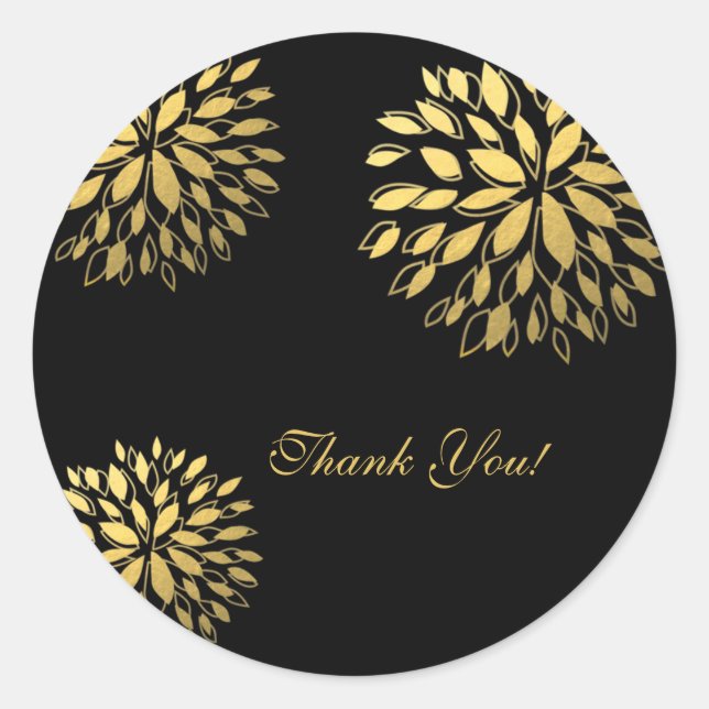 Modern Gold Foil Floral Black Elegant Sticker (Front)