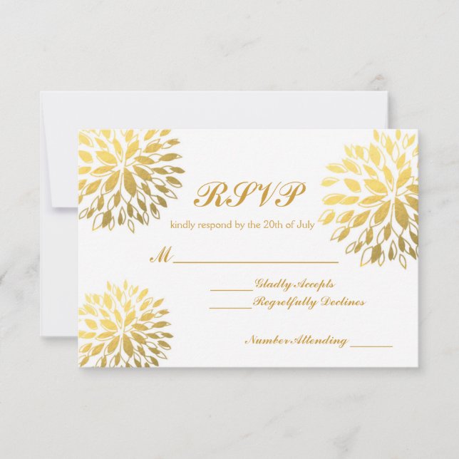 Modern Gold Foil Floral Modern RSVP Wedding Card (Front)