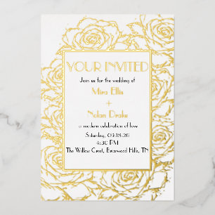 Modern Gold Foil Floral Wedding Invitation