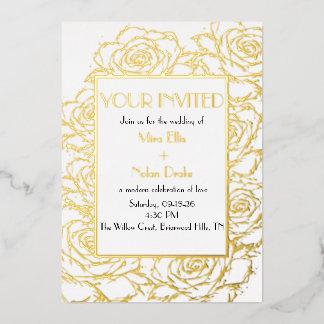 Modern Gold Foil Floral Wedding Invitation