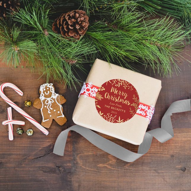 Modern Gold Foil Foliage Christmas Classic Round Sticker (Creator Uploaded)