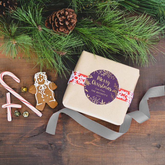 Modern Gold Foil Foliage Christmas Classic Round Sticker (Creator Uploaded)