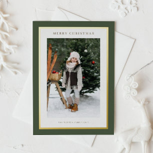 Modern Gold Foil Frame Fog Green Photo Christmas Holiday Card