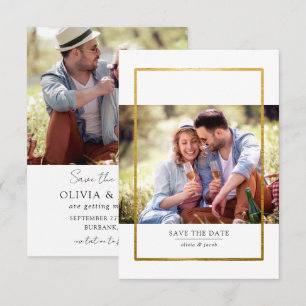 Modern Gold Foil Frame Photo Wedding Save The Date