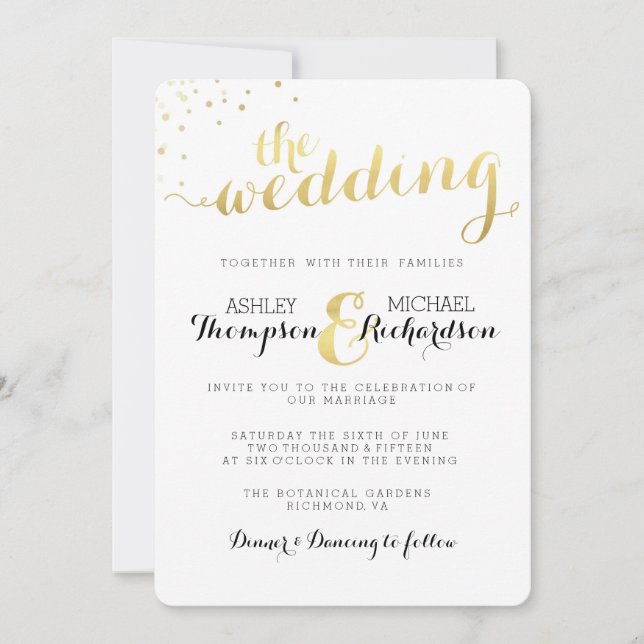 Modern Gold Foil Glamour Wedding Invitation (Front)