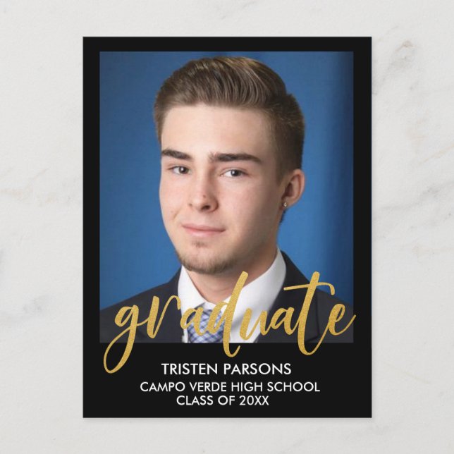 Modern Gold Foil Graduation Photo Announcement Postcard (Front)