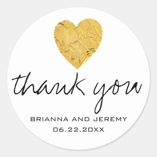 Modern Gold Foil Heart Wedding Thank You Stickers (Front)