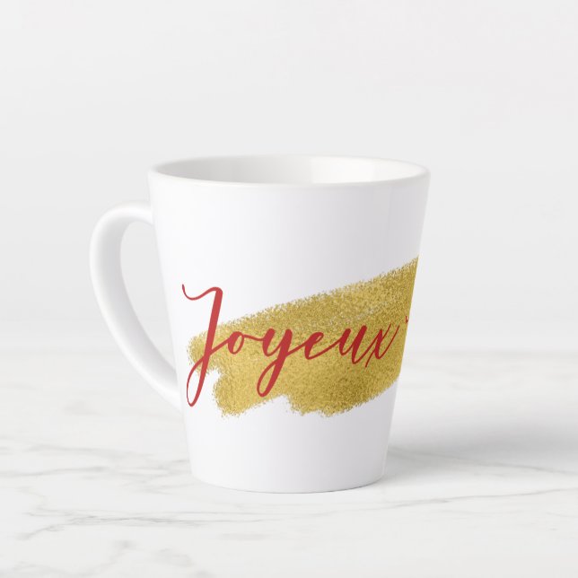 Modern Gold Foil Joyeux Noel Christmas Latte Mug (Left Angle)