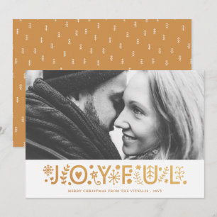 Modern Gold Foil Joyful Christmas Photo White Holiday Card