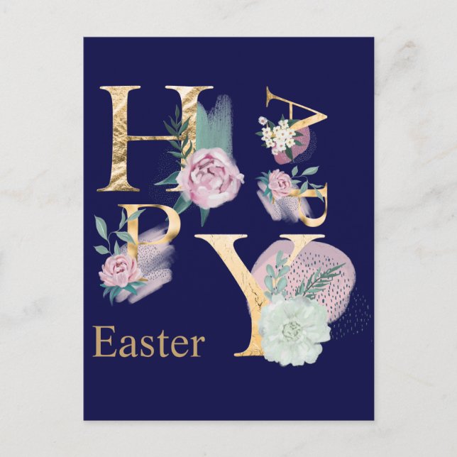 Modern Gold Foil Lettering Floral Watercolor Postcard (Front)
