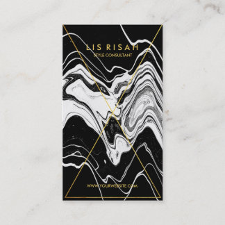Modern Gold Foil Line Art with Black White Marble Business Card