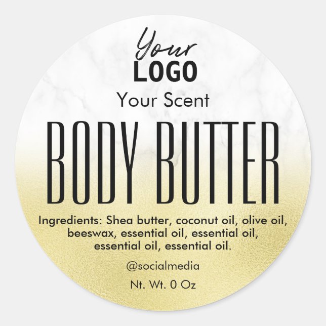 Modern Gold Foil Marble Body Butter Logo Labels (Front)