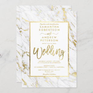 Modern gold foil marble script elegant wedding invitation