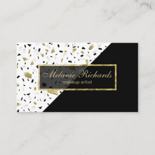 Modern Gold Foil Marble Terrazzo Black Pattern Business Card