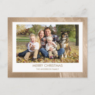 Modern Gold Foil Merry Christmas Family Photo Holiday Postcard