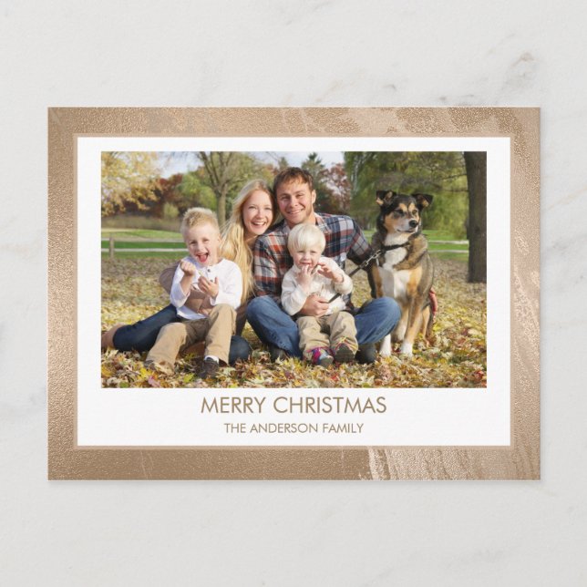 Modern Gold Foil Merry Christmas Family Photo Holiday Postcard (Front)