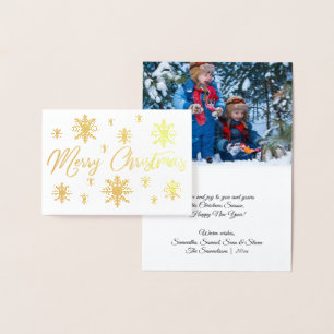 Modern Gold Foil Merry Christmas Snowflakes PHOTO Foil Card