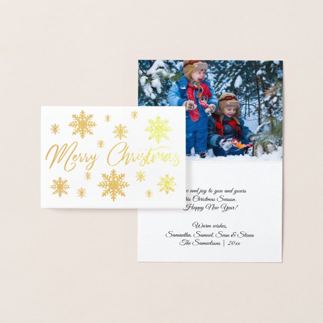 Modern Gold Foil Merry Christmas Snowflakes PHOTO Foil Card (Display)