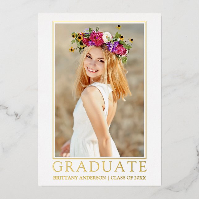 Modern Gold Foil Photo Graduation Announcement (Front)