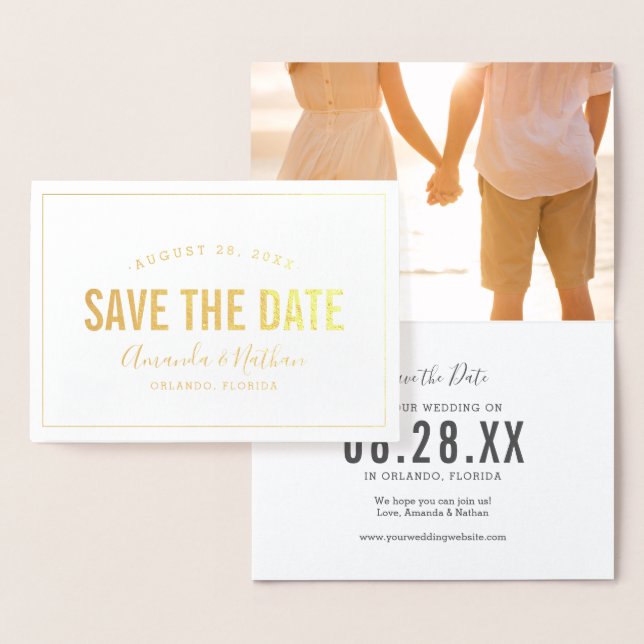 Modern Gold Foil Photo Save the Date Card (Display)