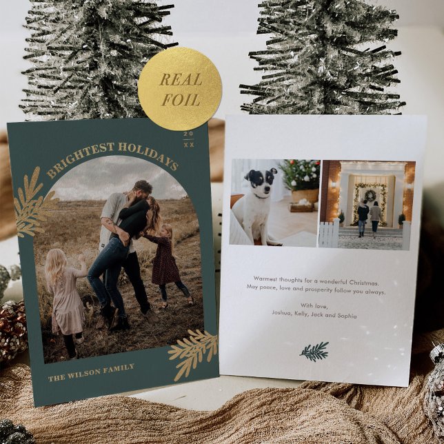 Modern Gold Foil Pine Christmas Photo Holiday Card (Creator Uploaded)