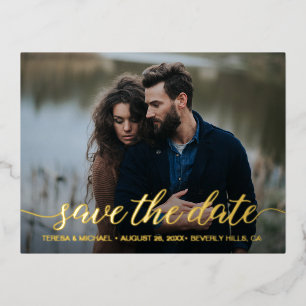 Modern Gold foil Save the date Photo Wedding Foil  Invitation Postcard