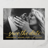 Modern Gold foil Save the date Photo Wedding