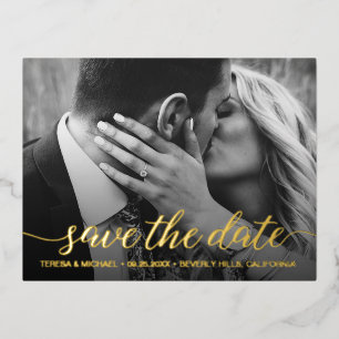Modern Gold foil Save the date Photo Wedding Invitation Postcard