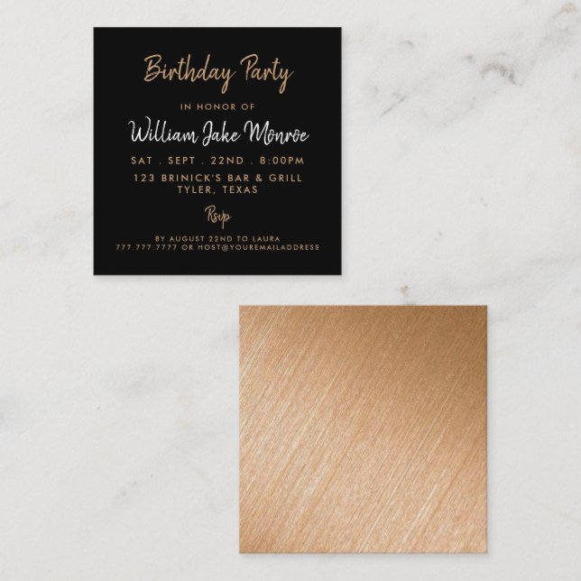 Modern Gold Foil & Script Birthday Party Ticket (Front/Back)