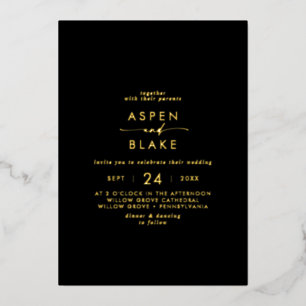 Modern Gold Foil Script   Black Casual Wedding