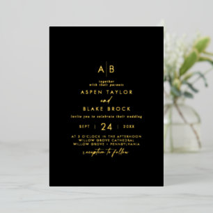 Modern Gold Foil Script   Black Monogram Wedding
